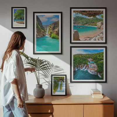 Set di quadri incorniciati spiagge con cascate tropicali