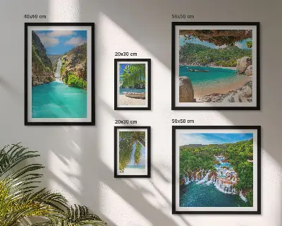 Set di quadri incorniciati con stampa di spiagge e cascate tropicali