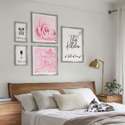 Set di 5 quadri ispirazioni per la cucina, rose e accessori