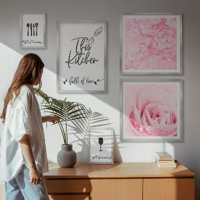Set di 5 quadri ispirazioni per la cucina, rose e accessori