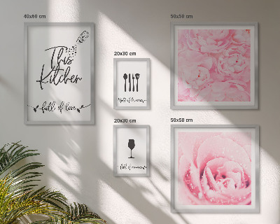 Set di 5 quadri ispirazioni per la cucina, rose e accessori