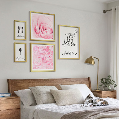 Set di 5 quadri ispirazioni per la cucina, rose e accessori