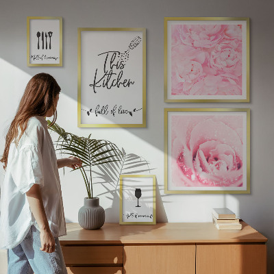 Set di 5 quadri ispirazioni per la cucina, rose e accessori