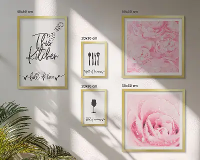 Set di 5 quadri con ispirazioni per la cucina, rose e accessori