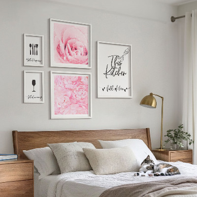 Set di 5 quadri ispirazioni per la cucina, rose e accessori