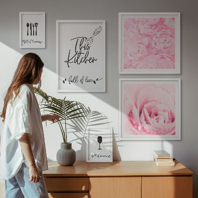 Set di 5 quadri ispirazioni per la cucina, rose e accessori