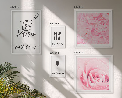 Set di 5 quadri ispirazioni per la cucina, rose e accessori