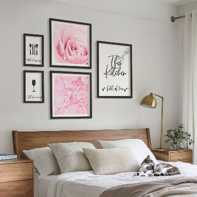 Set di 5 quadri ispirazioni per la cucina, rose e accessori