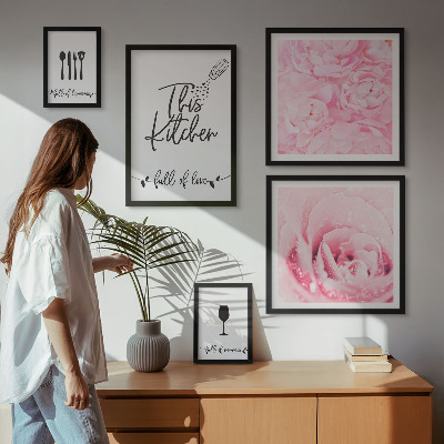 Set di 5 quadri ispirazioni per la cucina, rose e accessori