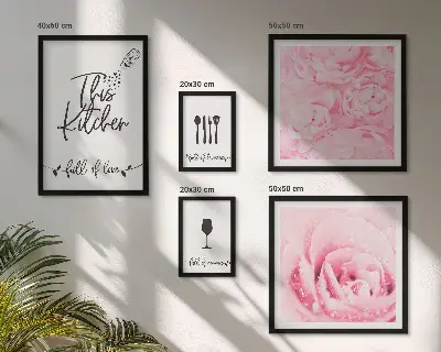 Set di 5 quadri con ispirazioni per la cucina, rose e accessori