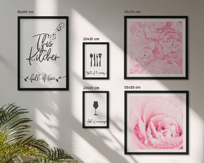 Set di 5 quadri ispirazioni per la cucina, rose e accessori