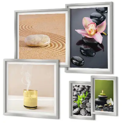 Set di quadri incorniciati con stampa zen di pietre e orchidee