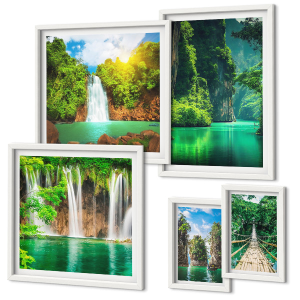 Set di quadri incorniciati Cascate tropicali, natura verde