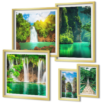 Set di quadri incorniciati Cascate tropicali, natura verde