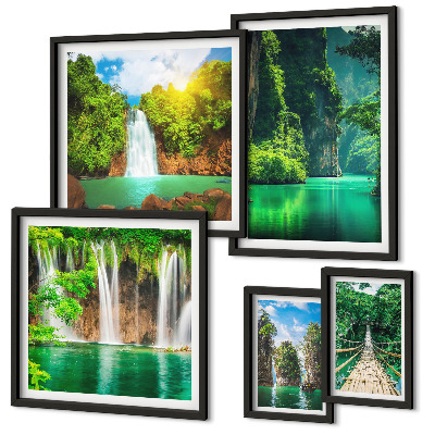 Set di quadri incorniciati Cascate tropicali, natura verde