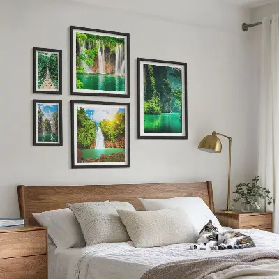 Set di quadri incorniciati motivo cascate tropicali e natura verde