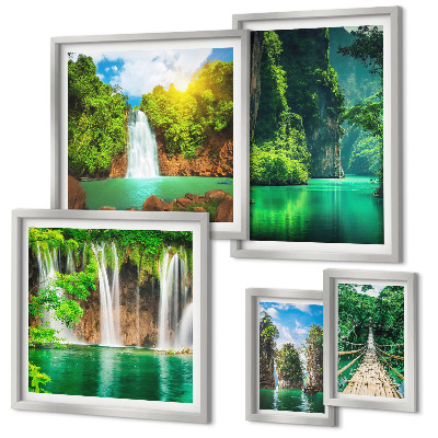 Set di quadri incorniciati Cascate tropicali, natura verde