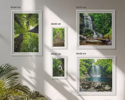 Paesaggi verdi di cascate con cornice