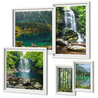 Set di 5 quadri Cascate, paesaggi forestali, natura