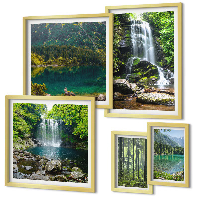 Set di 5 quadri Cascate, paesaggi forestali, natura