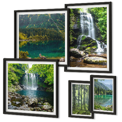Set di 5 quadri Cascate, paesaggi forestali, natura