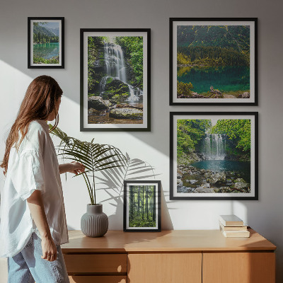 Set di 5 quadri Cascate, paesaggi forestali, natura