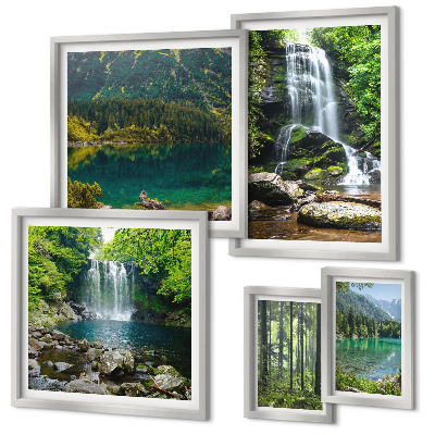 Set di 5 quadri Cascate, paesaggi forestali, natura