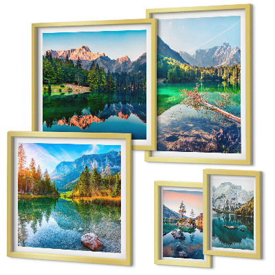 Set di 5 quadri Paesaggi montani, laghi, foreste