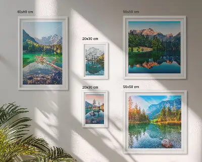 Set di 5 quadri con paesaggi di montagne, laghi e foreste