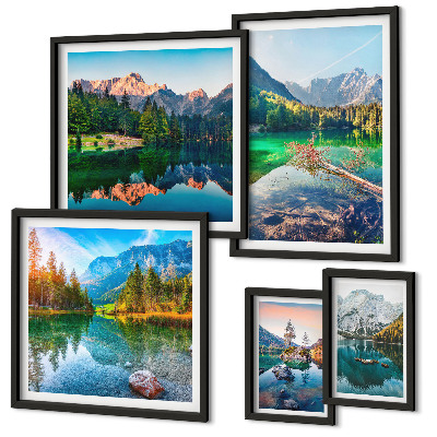 Set di 5 quadri Paesaggi montani, laghi, foreste