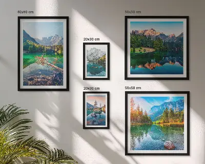 Set di 5 quadri con paesaggi di montagne, laghi e foreste