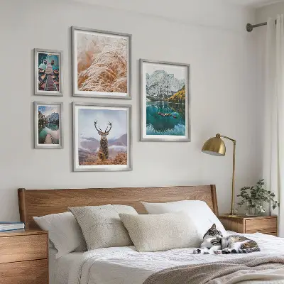 Set di 5 quadri con paesaggi montani e motivi naturali
