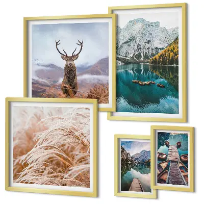Set di 5 quadri con paesaggi montani e motivi naturali