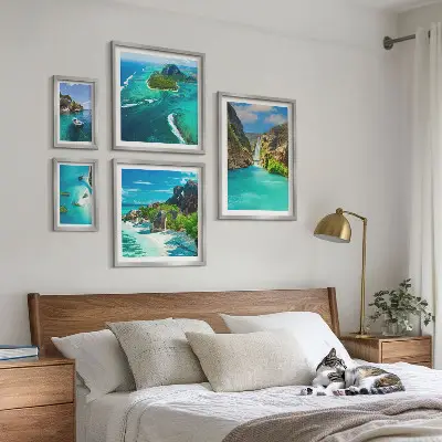 Polittico con cornice con stampa di cascate e spiagge tropicali