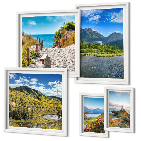 Set di 5 quadri Paesaggi di montagne e spiagge