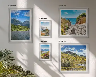Set di 5 quadri con paesaggi di montagne e spiagge