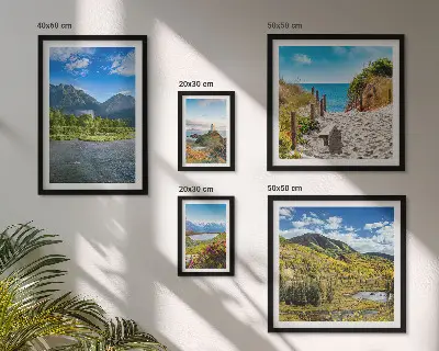 Set di 5 quadri con paesaggi di montagne e spiagge