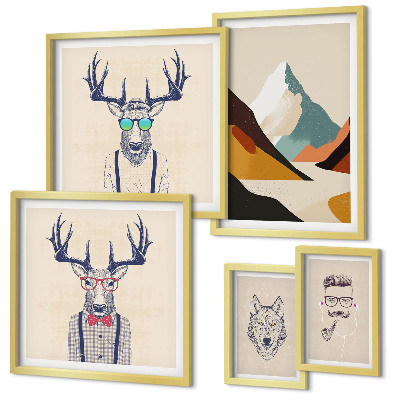 Polittico con cornice Ritratti di animali eleganti
