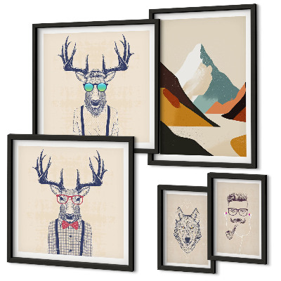 Polittico con cornice Ritratti di animali eleganti