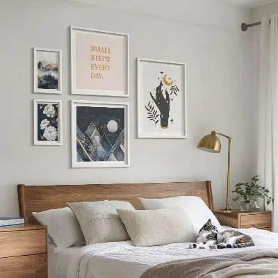 Set di 5 quadri con motivi naturali e scritte in stile bohémien
