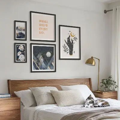 Set di 5 quadri con motivi naturali e scritte in stile bohémien