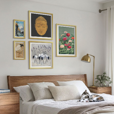 Polittico con cornice paesaggi asiatici fiori