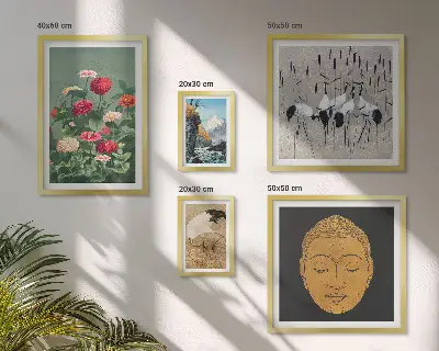 Polittico con cornice paesaggi asiatici con fiori