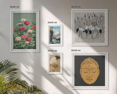 Polittico con cornice paesaggi asiatici con fiori