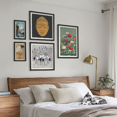 Polittico con cornice paesaggi asiatici fiori