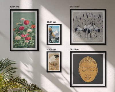 Polittico con cornice paesaggi asiatici fiori
