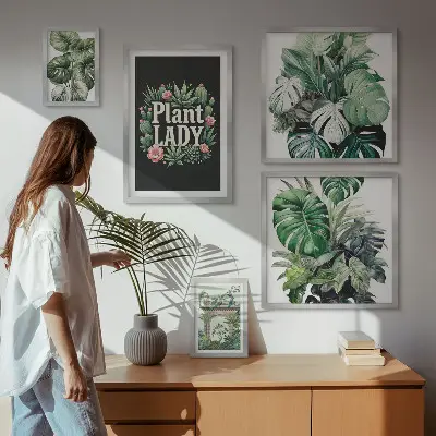 Set di quadri incorniciati decorazione da parete in stile boho-chic con motivi green