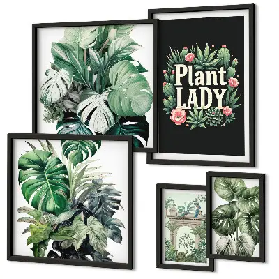 Set di quadri incorniciati decorazione da parete in stile boho-chic con motivi green
