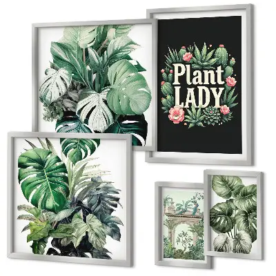Set di quadri incorniciati decorazione da parete in stile boho-chic con motivi green