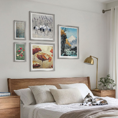 Set di 5 quadri Paesaggi con fiori e montagne